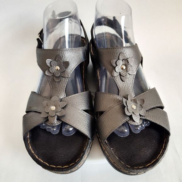 Born Boc Slingback Sandals Size 10 /42 Leather Open Toe Metallic Pewter Strappy - Picture 4 of 13